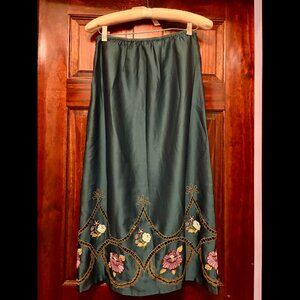 Teal Green Floral Embroidered Free People Boho Skirt (XS/TP)